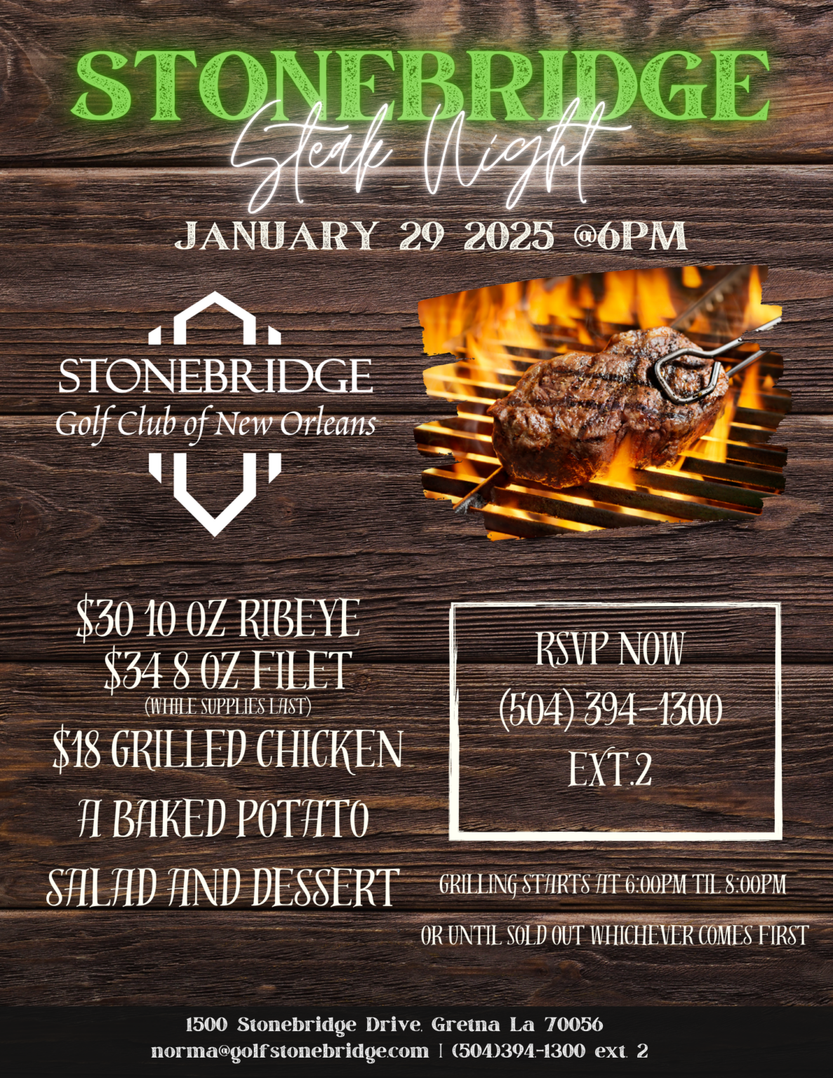 January Steak Night – Stonebridge Golf Club Of New Orleans